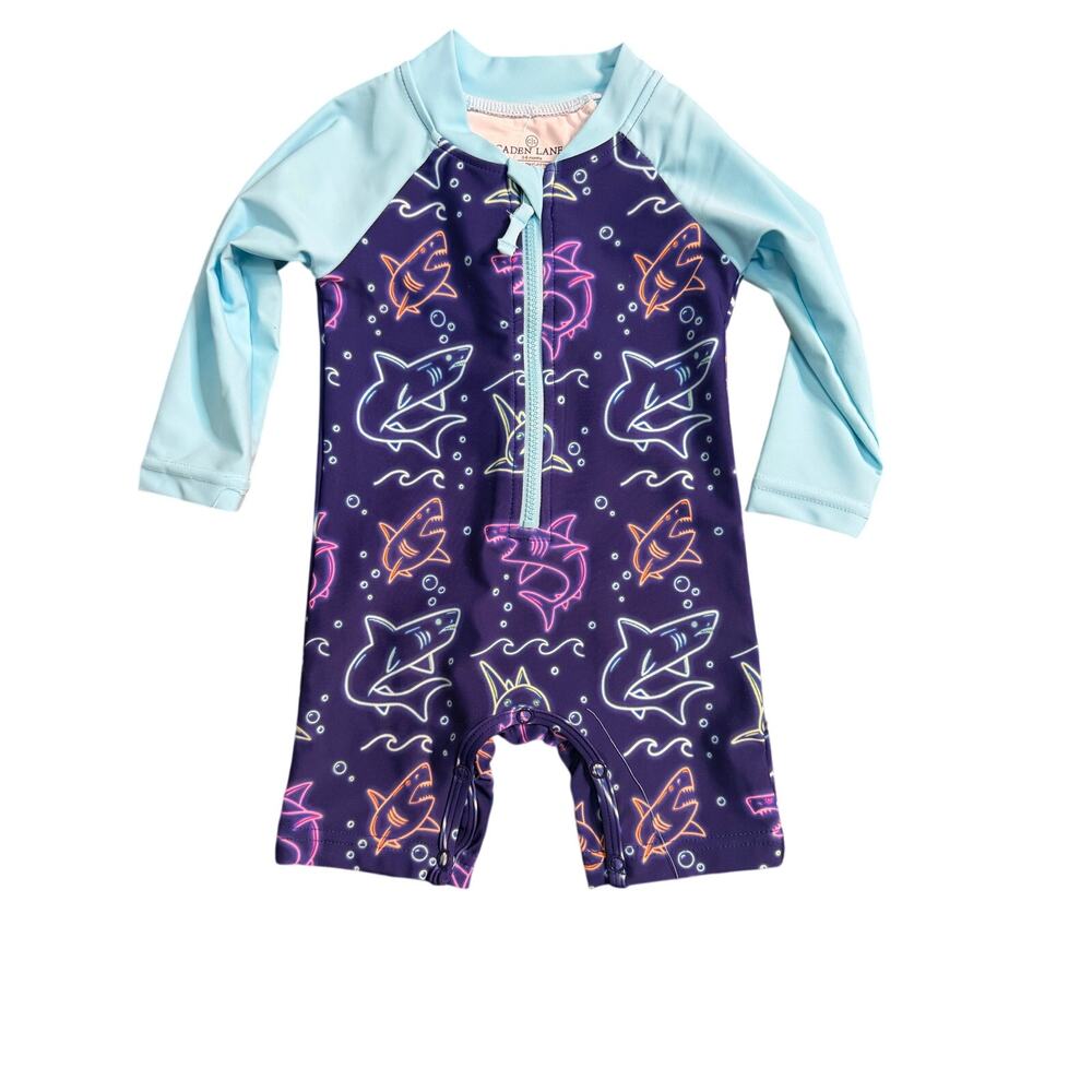 Caden Lane Neon Sharks Rashguard One Piece